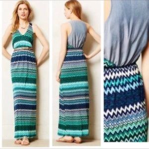 Anthropologie Addison Story Juxtapose Chevron/Denim Back Maxi Dress M